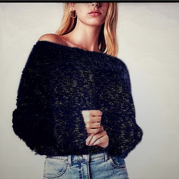 EXPRESS Heather Black Chunky Eyelash Sweater, S - Picture 6 of 9